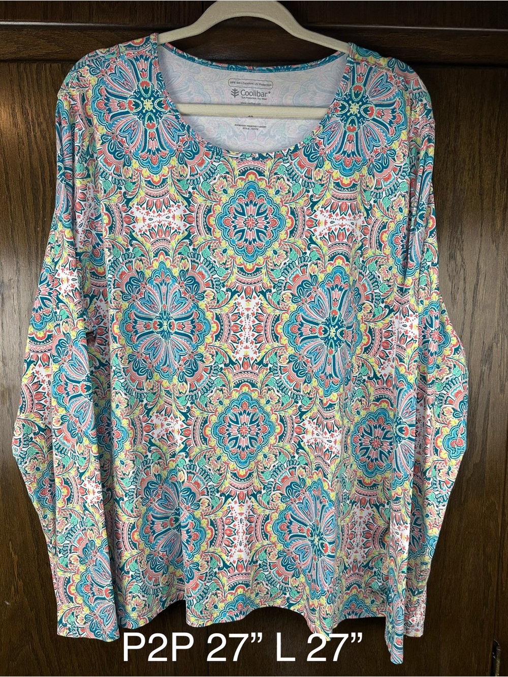 Coolibar Women’s 3XL Floral Paisley Long Sleeve T-Shirt UPF 50+ Sun Protection